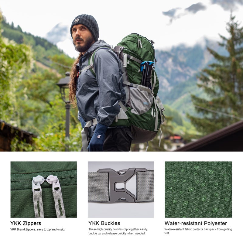 MOUNTAINTOP 70L Internal Frame Backpack Camping Backpacking Hiking Backpack for Men Women with Rain Cover,Dark Green - Image 3